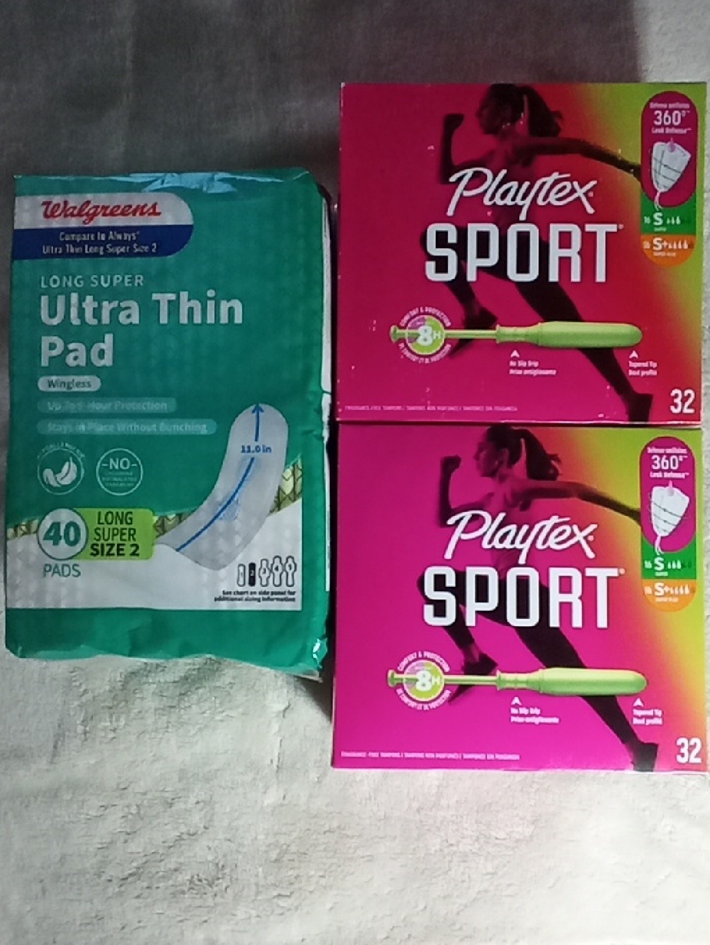 2 BOXES Playtex Sport Tampons  + Walgreens Ultra Thin Pads Pack - NEW BUNDLE